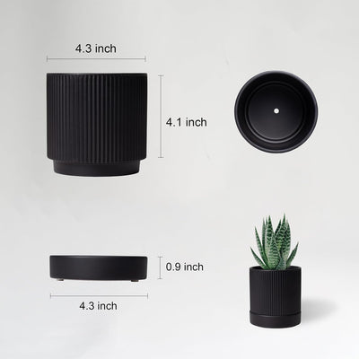Set 2 Macetas Cerámica 4" Interior Negro Mate