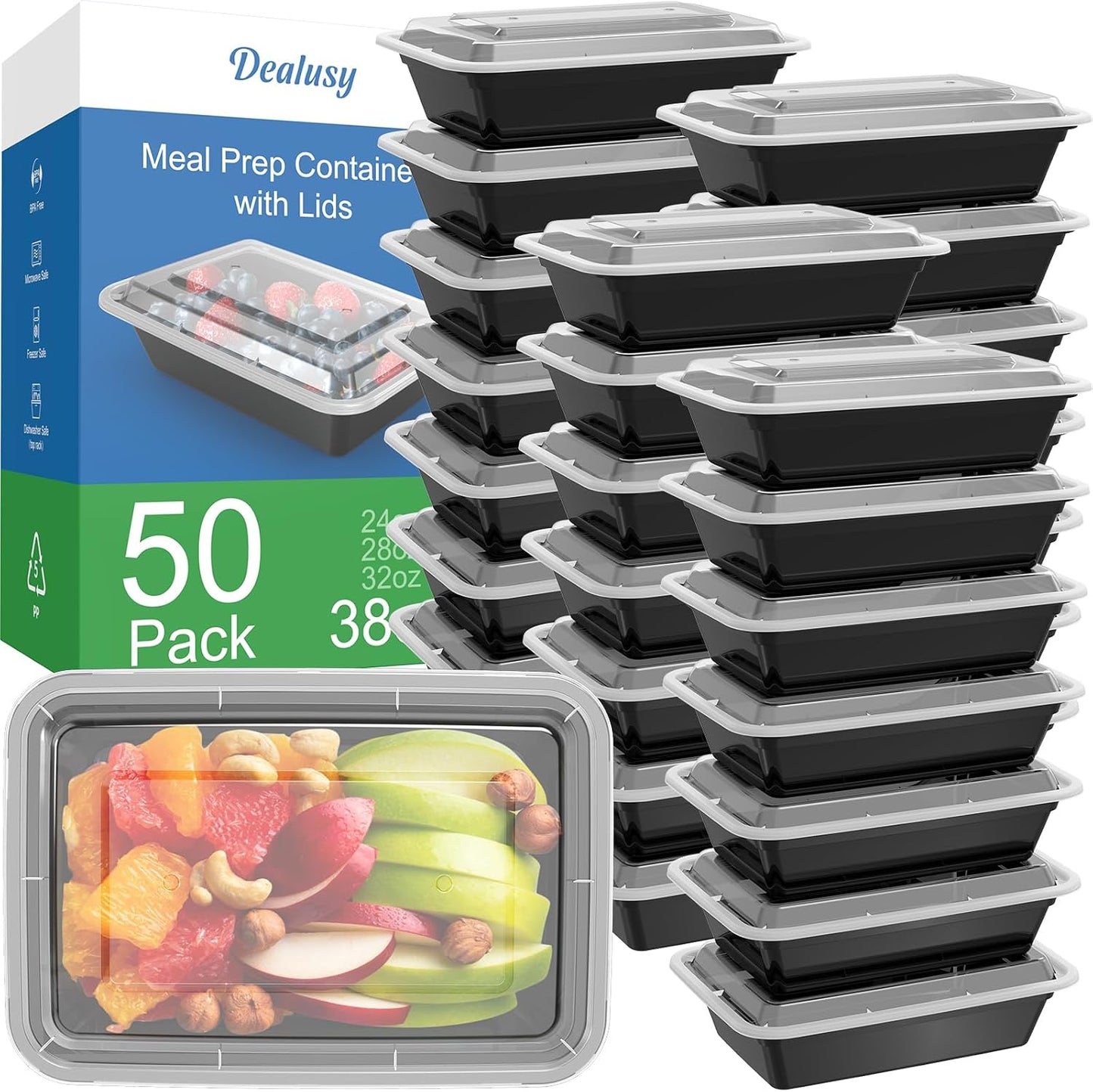 50 Pzas Recipientes 38oz Reutilizables con Tapas