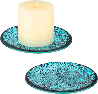 2 Pzas Portavelas Vidrio Mosaico 6pulg Azul
