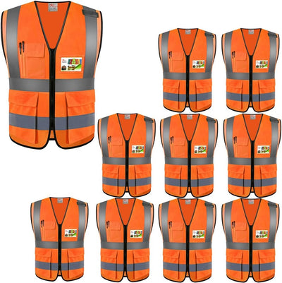 Chalecos seguridad alta visibilidad XL naranja neón 10 pzas