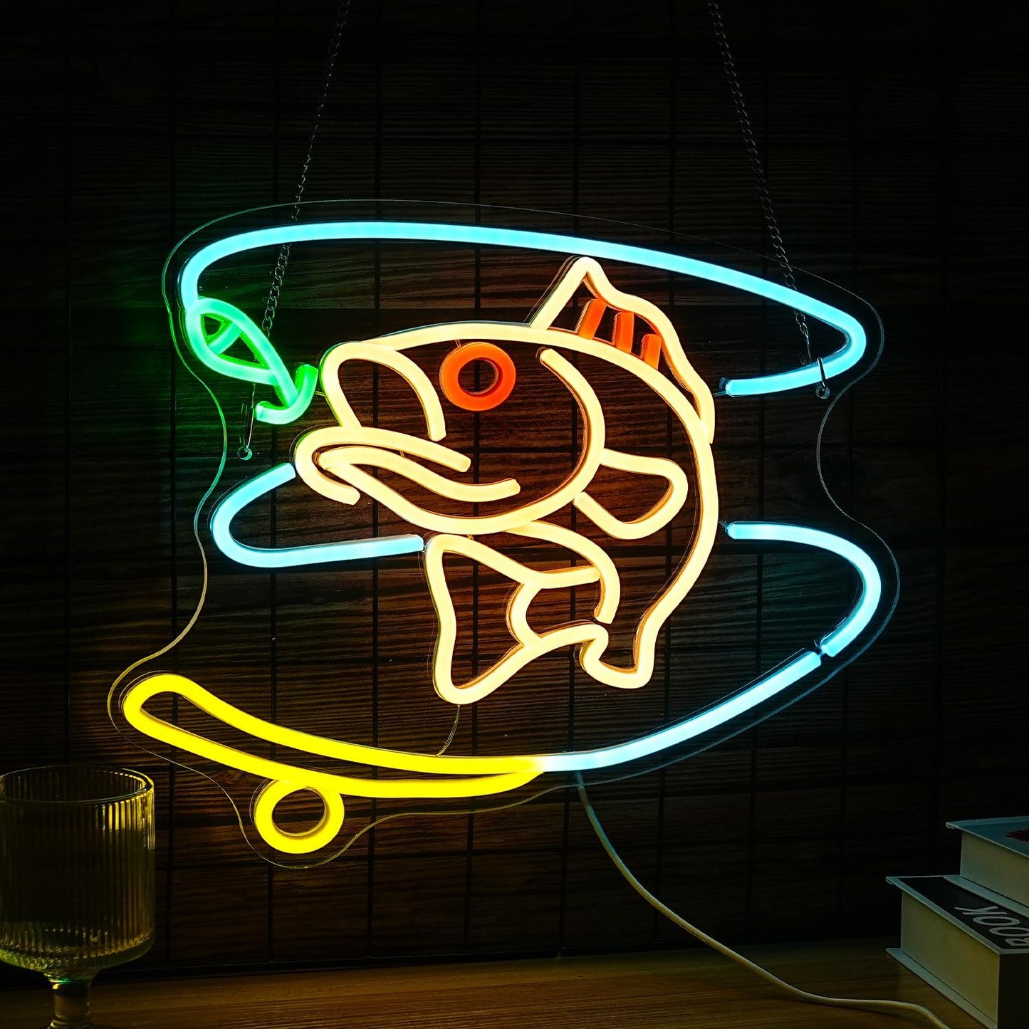 Letrero neón pesca regulable LED USB para pared y sala