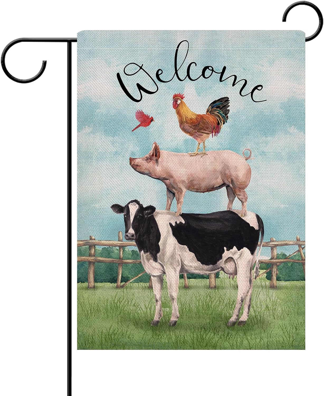 Bandera decorativa de jardín granja cerdo vaca 12x18