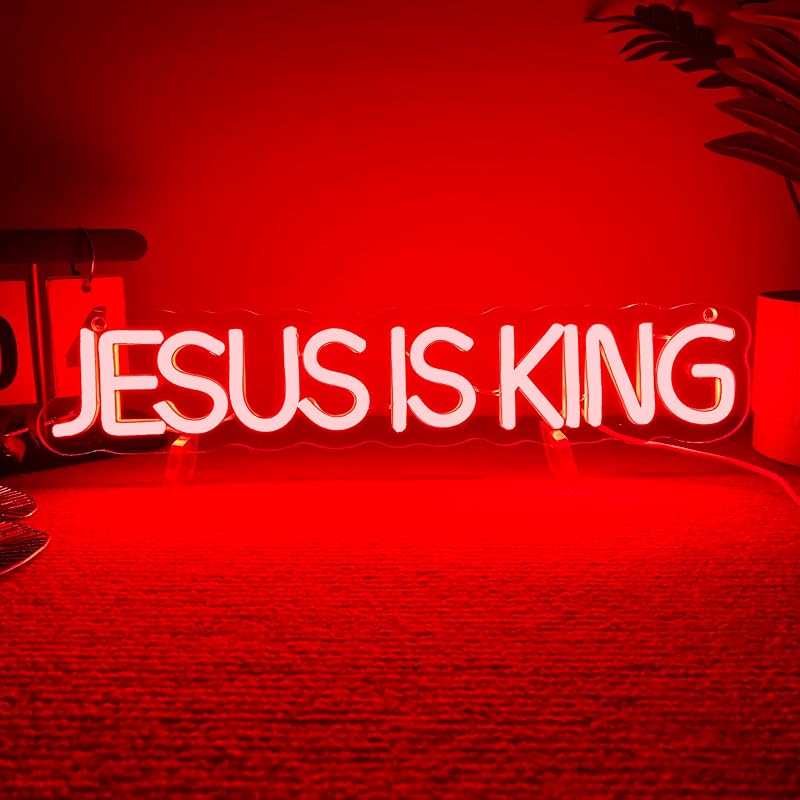 Letrero neón Jesús es el Rey luz LED USB para iglesia