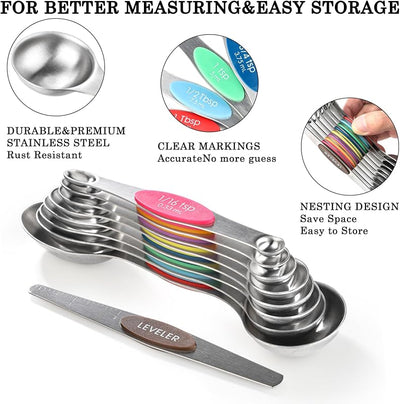 Set 8 Tazas y Cucharas Medidoras Magnéticas Acero Inox
