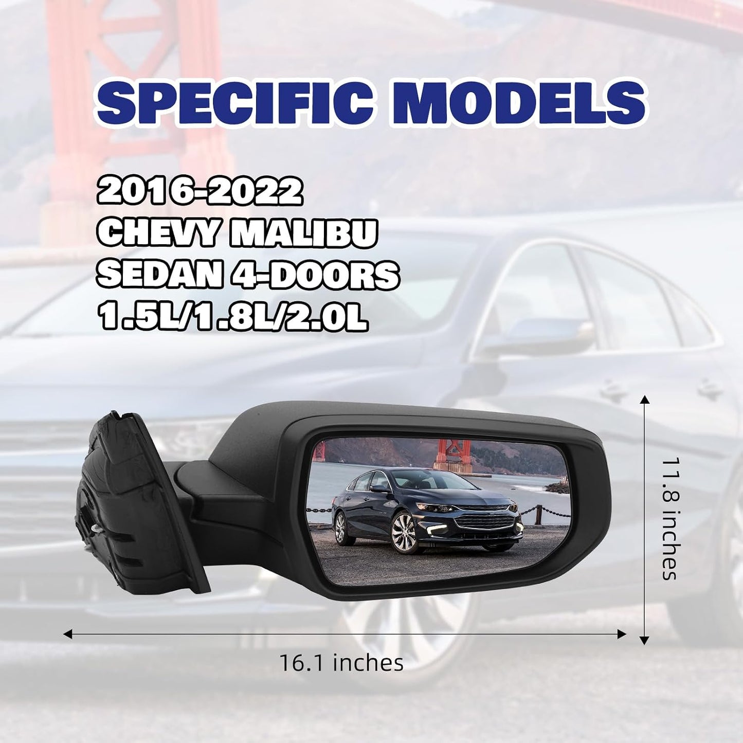 Espejo retrovisor lateral Chevy Malibu 16-22 3 pines