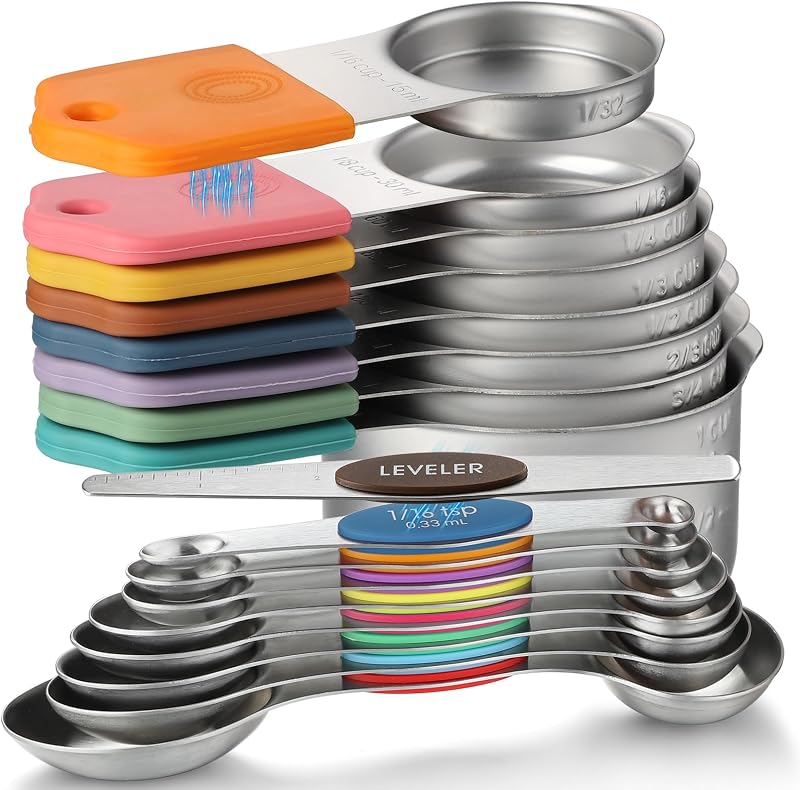 Set 8 Tazas y Cucharas Medidoras Magnéticas Acero Inox