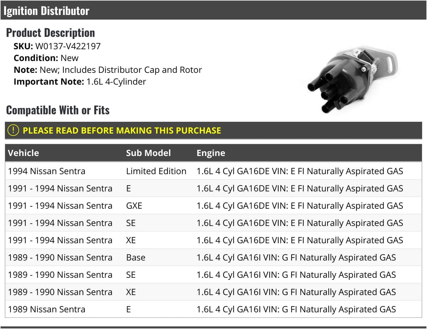 Distribuidor encendido con rotor comp. Nissan Sentra 1.6L