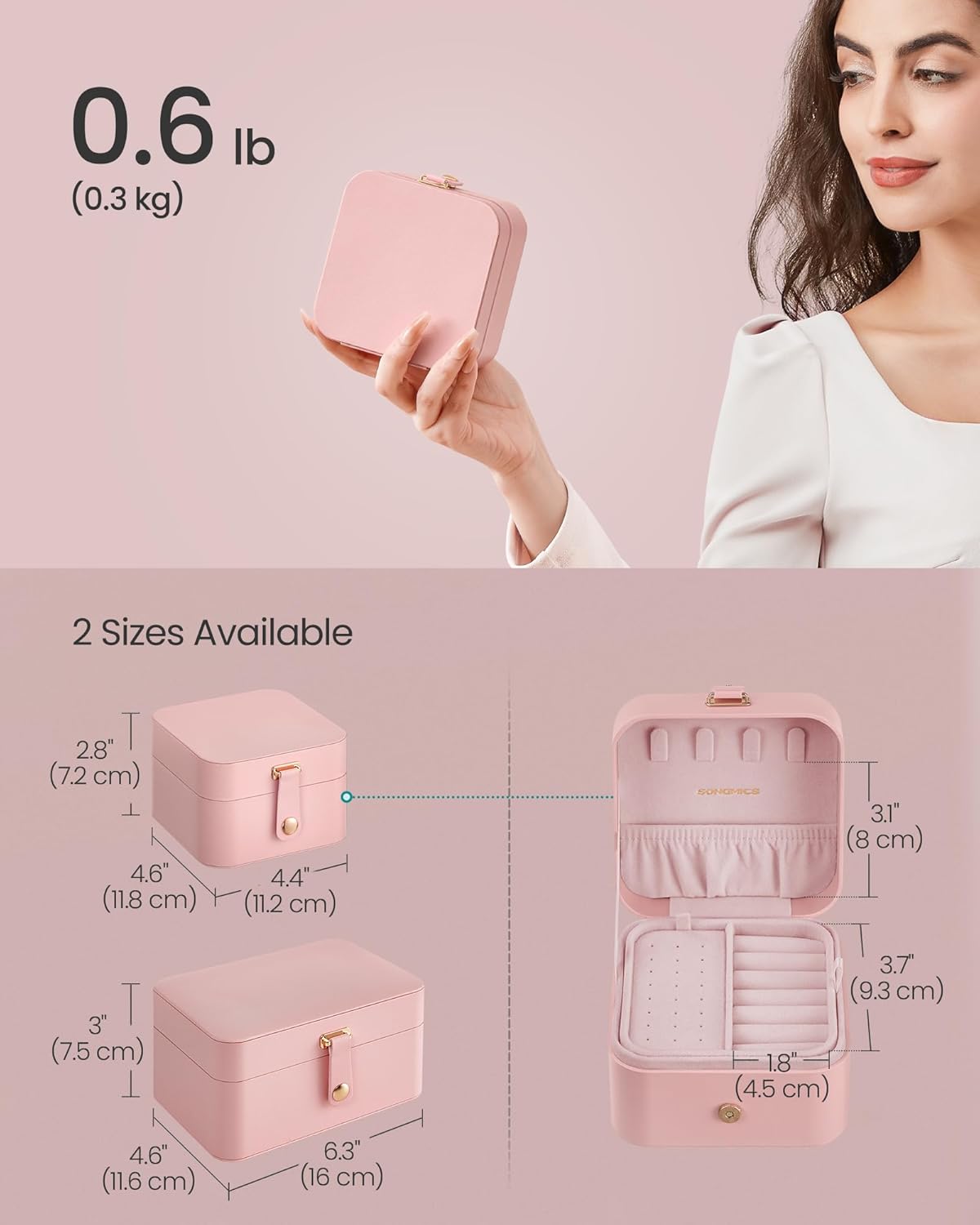 Joyero 2 capas portátil para viaje rosa gelatina