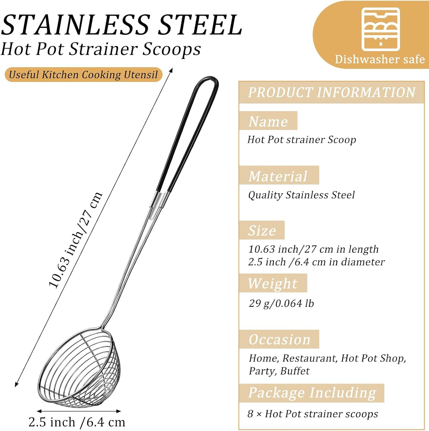 Kit 8 Pzas colador olla caliente cucharas acero inox