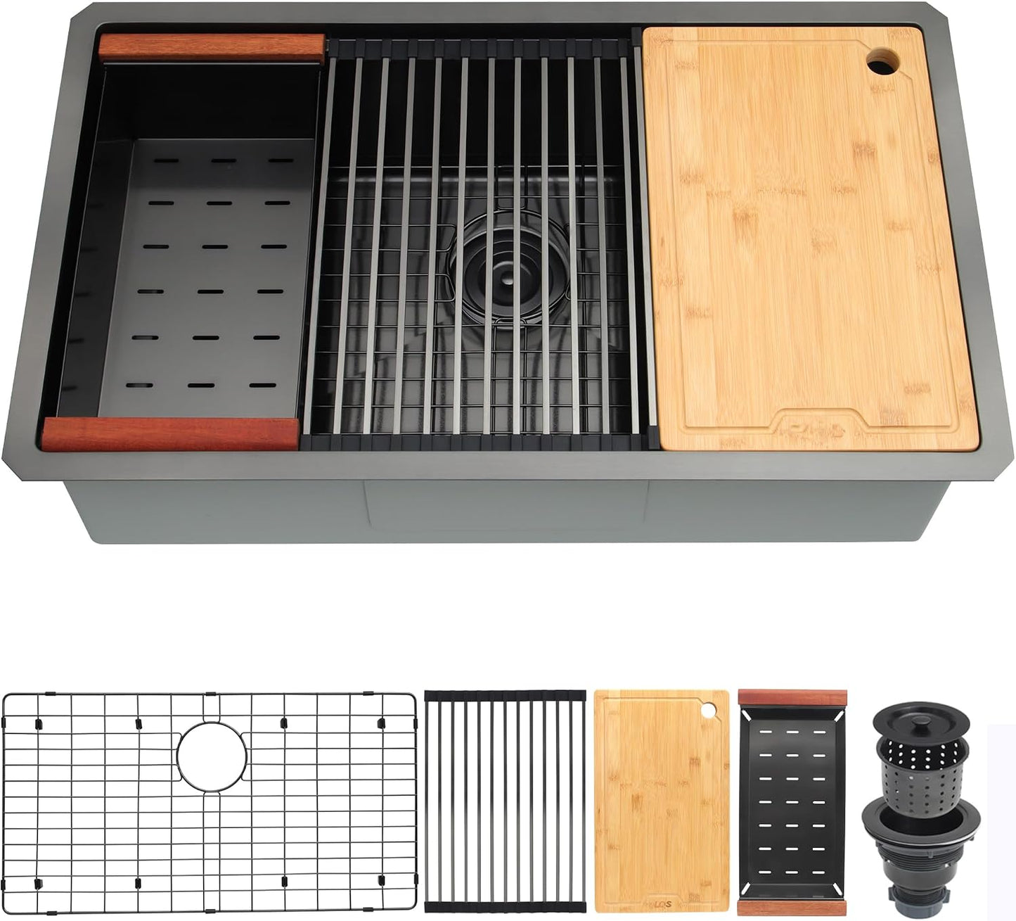 Fregadero acero inox 32x19pulg bajo encimera con colador