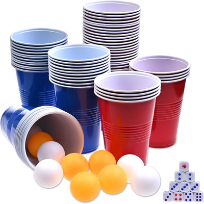 60 Pzas Vasos Plástico 16oz Reutiliz. Rojo Azul