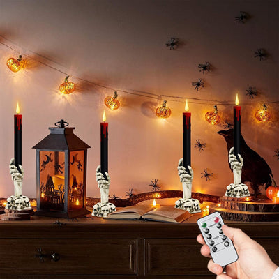Velas LED negras parpadeantes con candelabro y temporizador