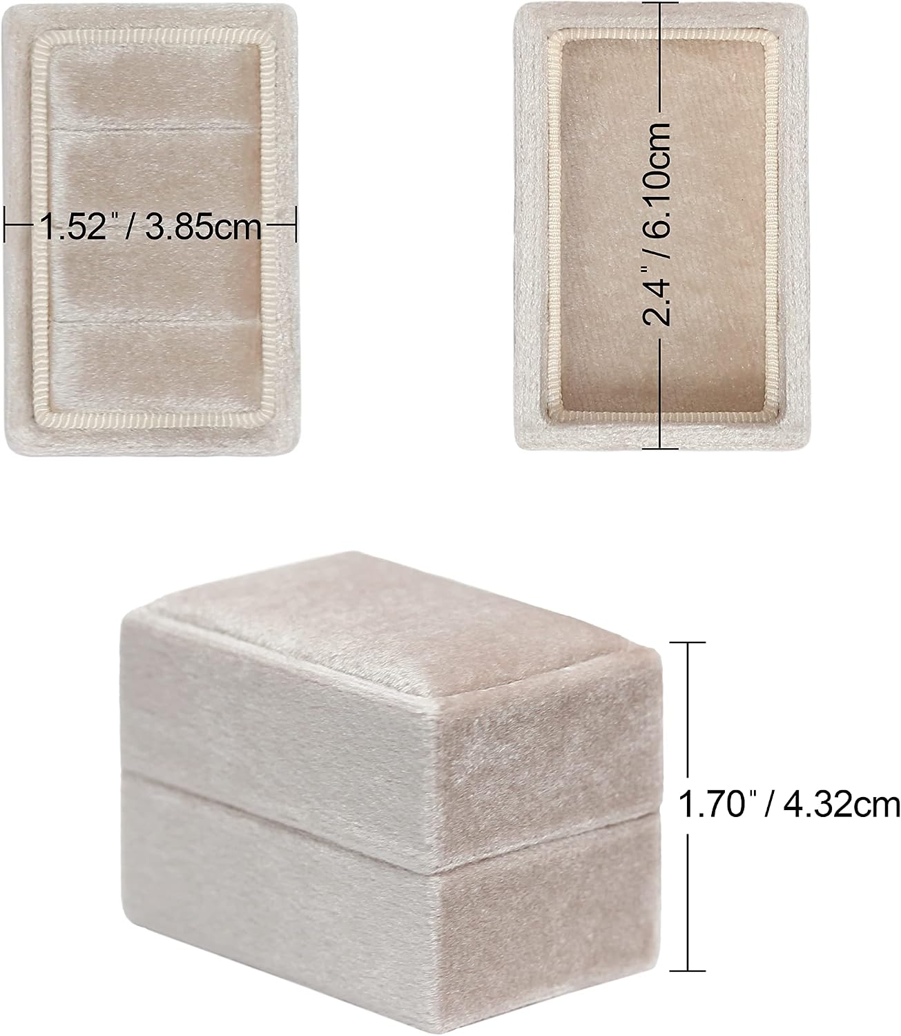 Caja terciopelo italiano para anillos compromiso champán