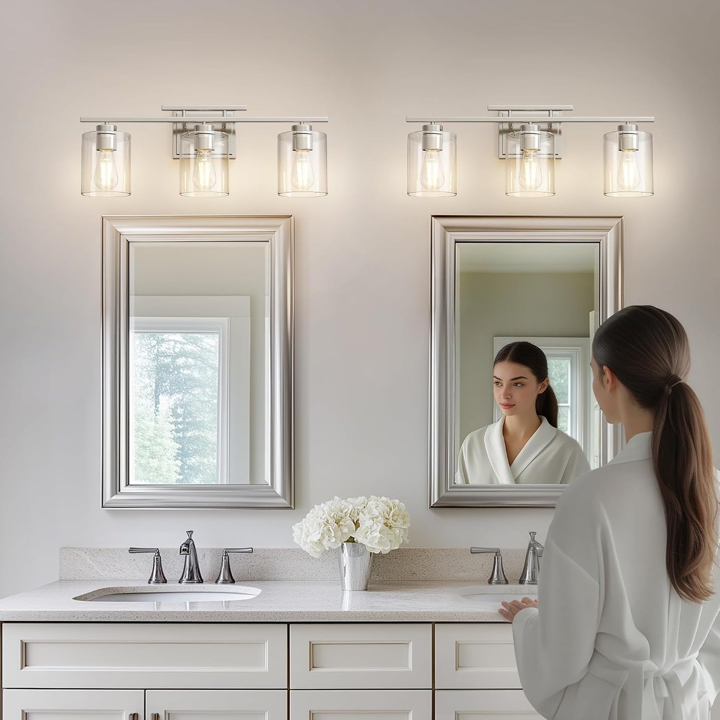 Lámpara pared baño 3 luces níquel cepillado vidrio
