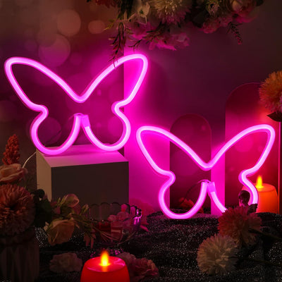 2 Pzas Cartel Neón Mariposa LED USB Batería 3AA
