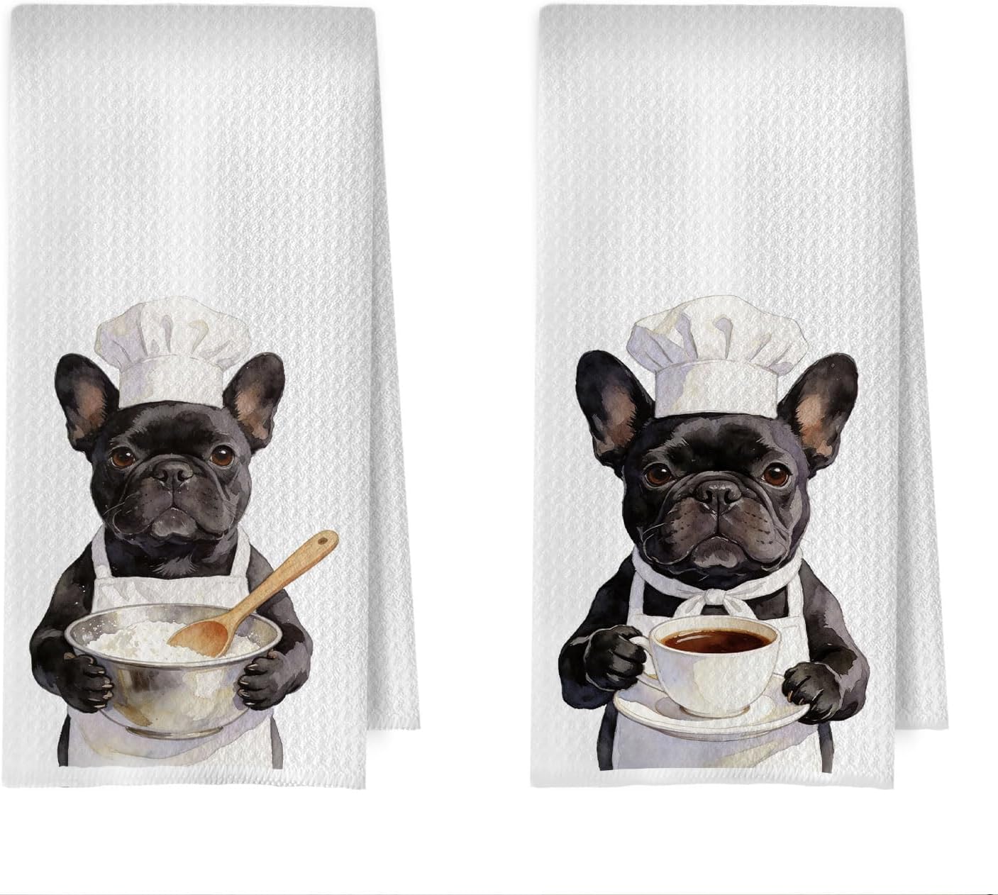 Juego de 2 toallas de cocina con diseño de bulldog francés negro