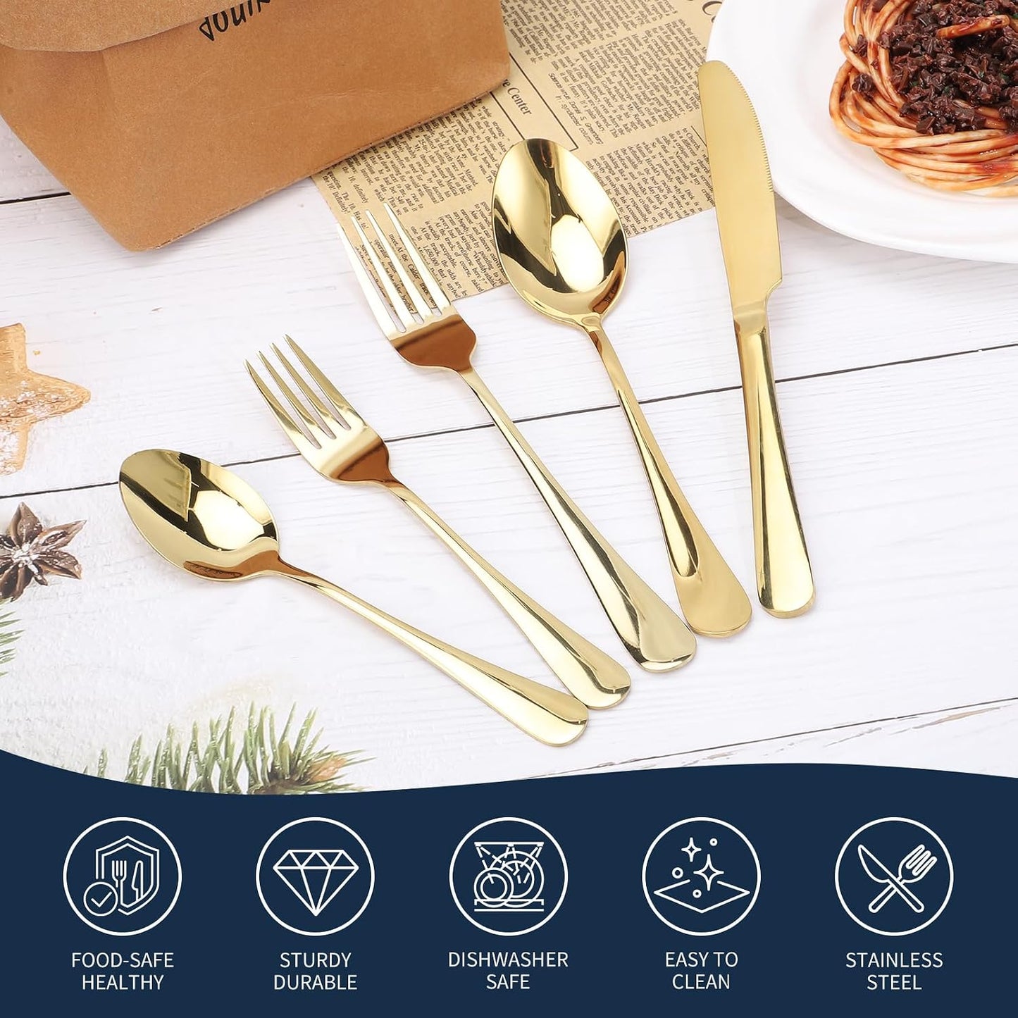 Set 20 Pzas Cubertería Dorada Acero Inox para 4