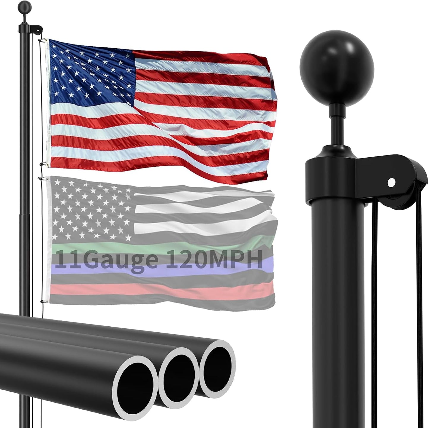 Asta bandera aluminio aeroespacial 11.25pies 45kpsi 120mph