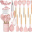 Set 33 Pzas Utensilios Silicona Antiadherente Mango Madera Rosa