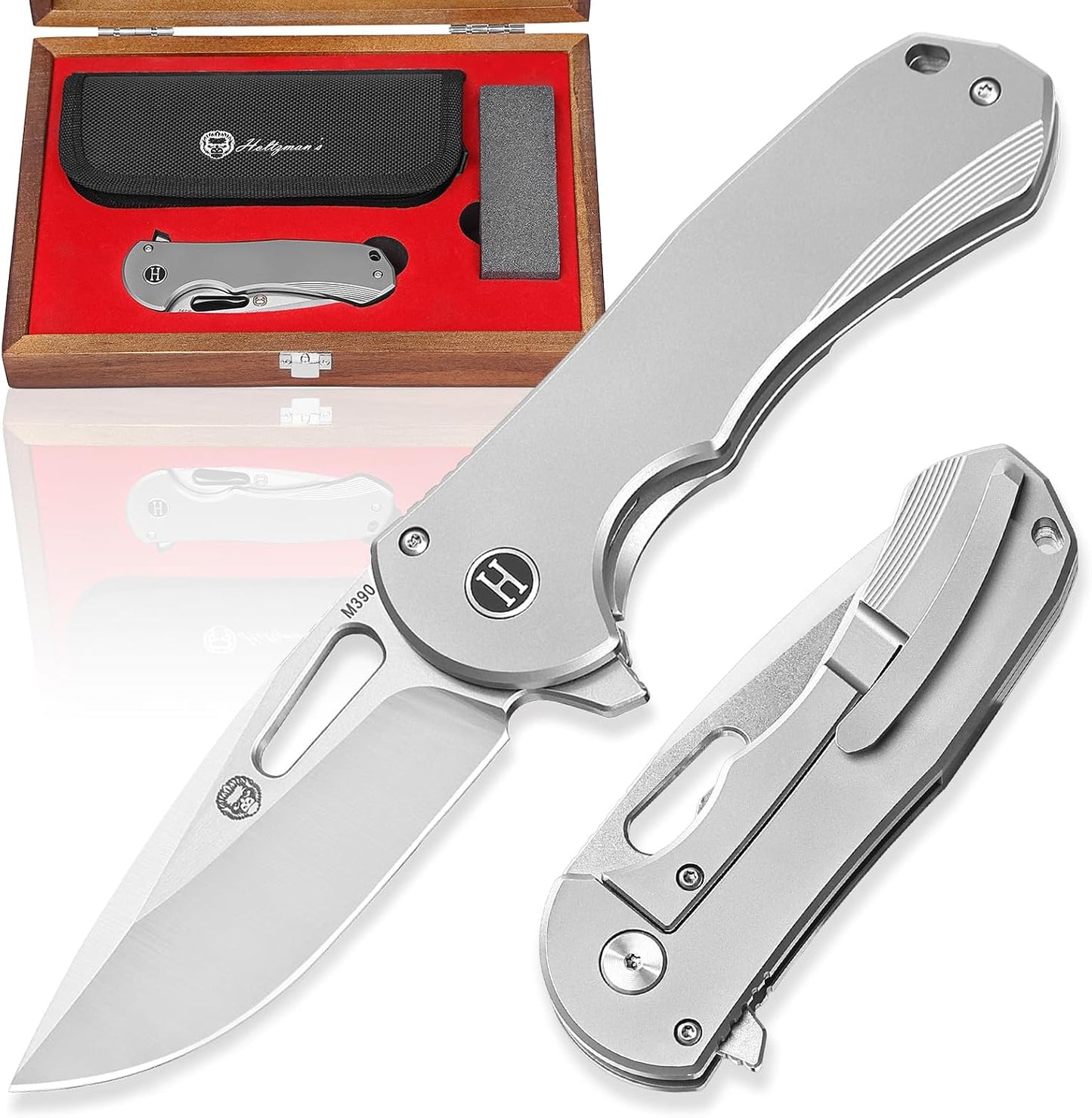 Set cuchillos EDC M390 acero mango titanio