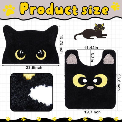2 Tapetes Baño Forma U Gato Negro Antiderrap 24x20pulg 24x16pulg