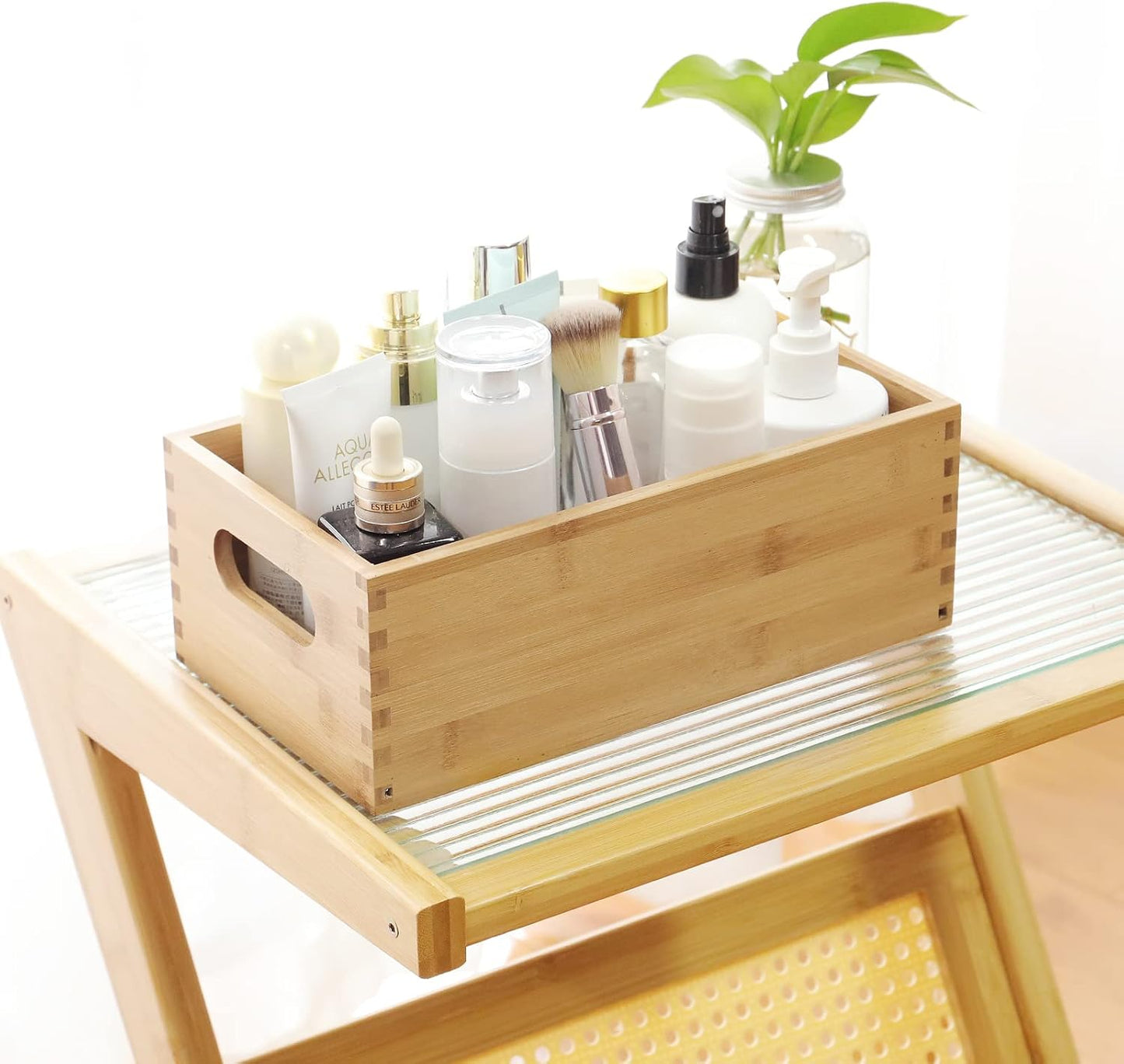 Set 4 cajas madera bambú anidables para almacenar estantes