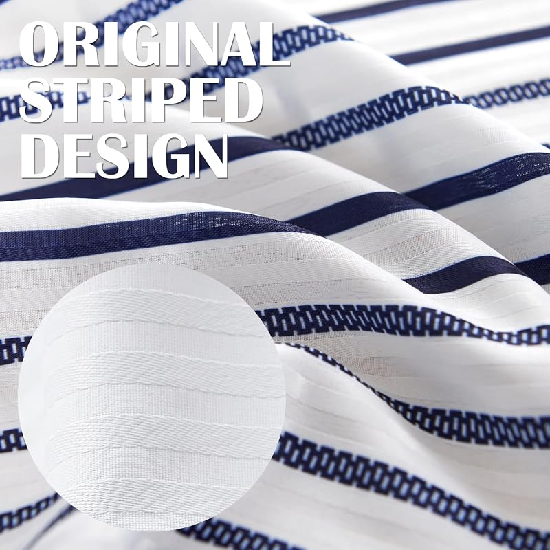 Cortina ducha tela impermeable rayas azul blanca 70x72pulg