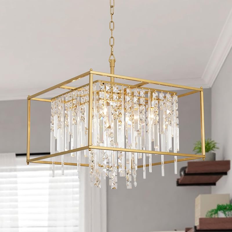 Candelabro cristal 4 luces dorado para cocina isla