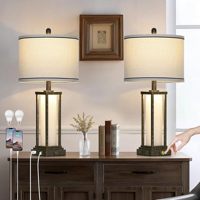 Lámpara Mesa Bronce 27" Set 2 con USB y enchufe