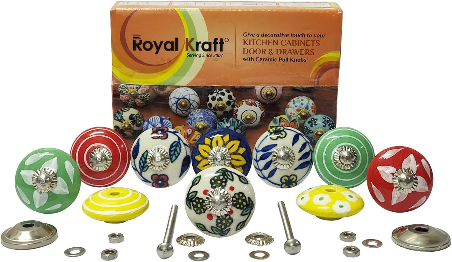 Set 10 pomos cerámica multicolor pintados a mano para cocina