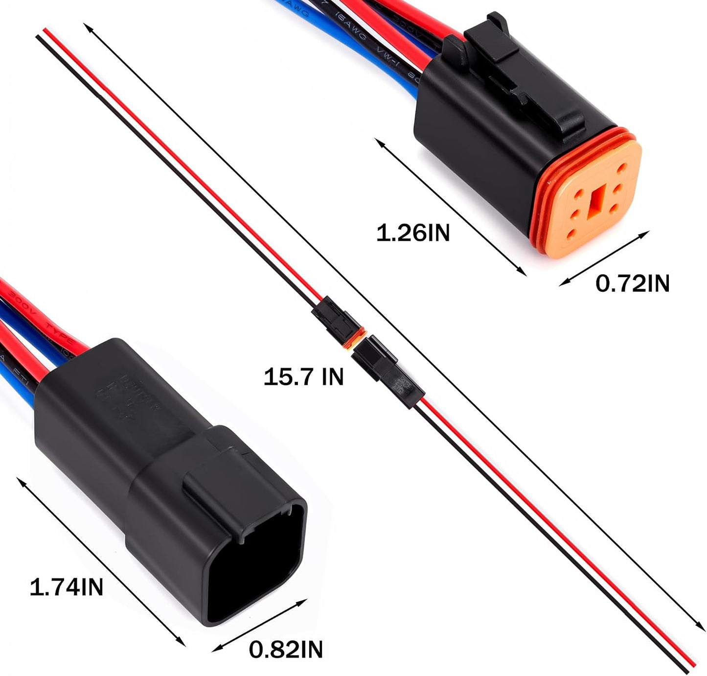 Conector 6pin impermeable 7.9" 16AWG cable pack 3