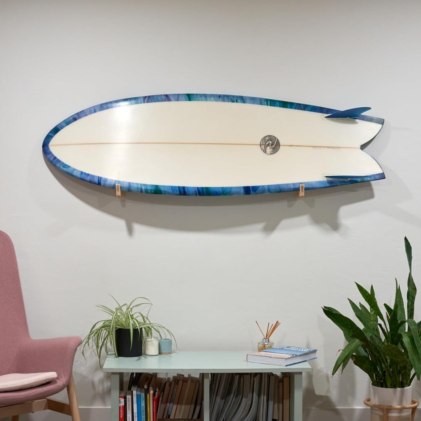 Soporte pared tabla surf bambú exhibición longboard
