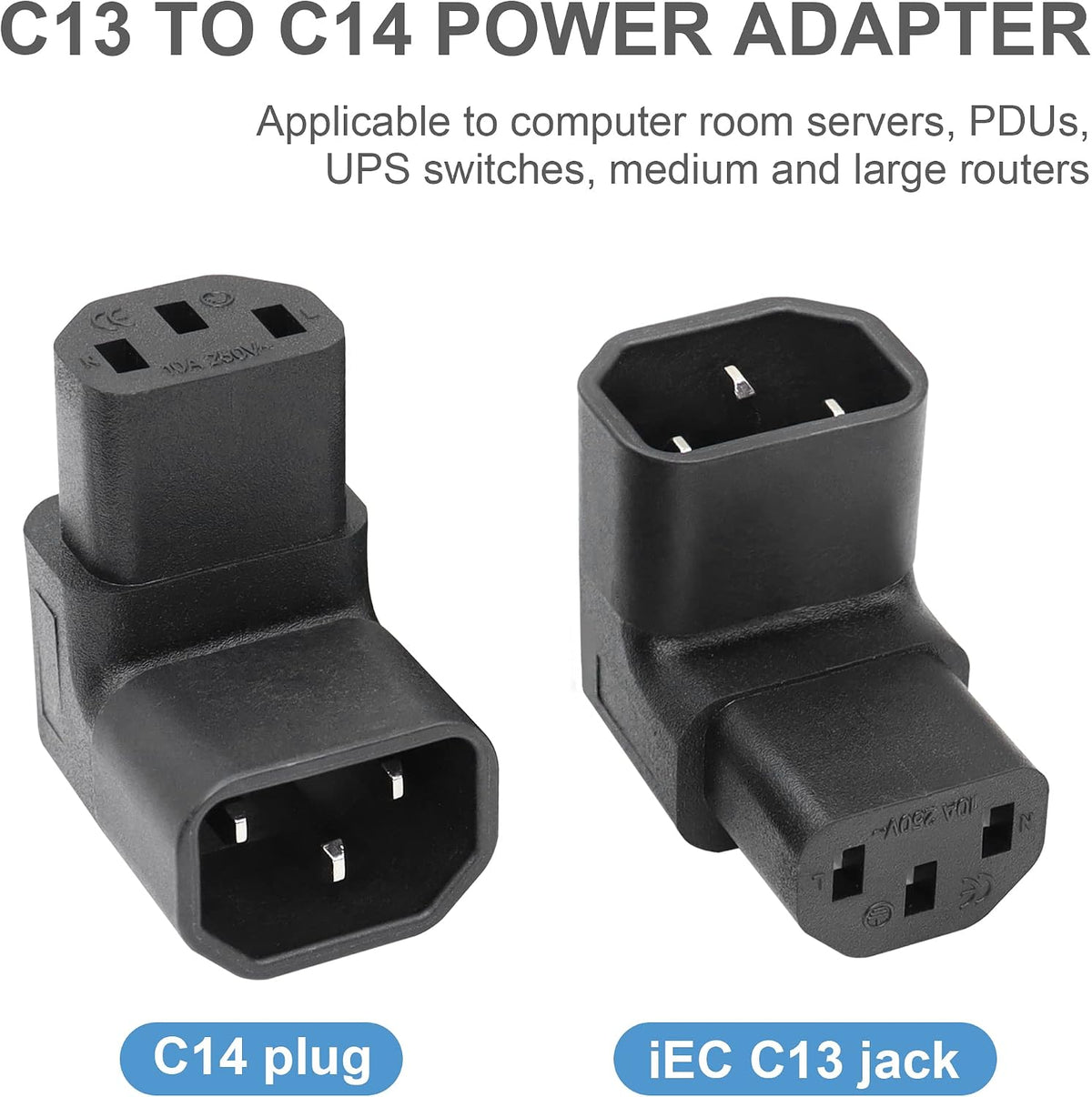 Adaptador C14 a C13 90 grados 2 Pzas