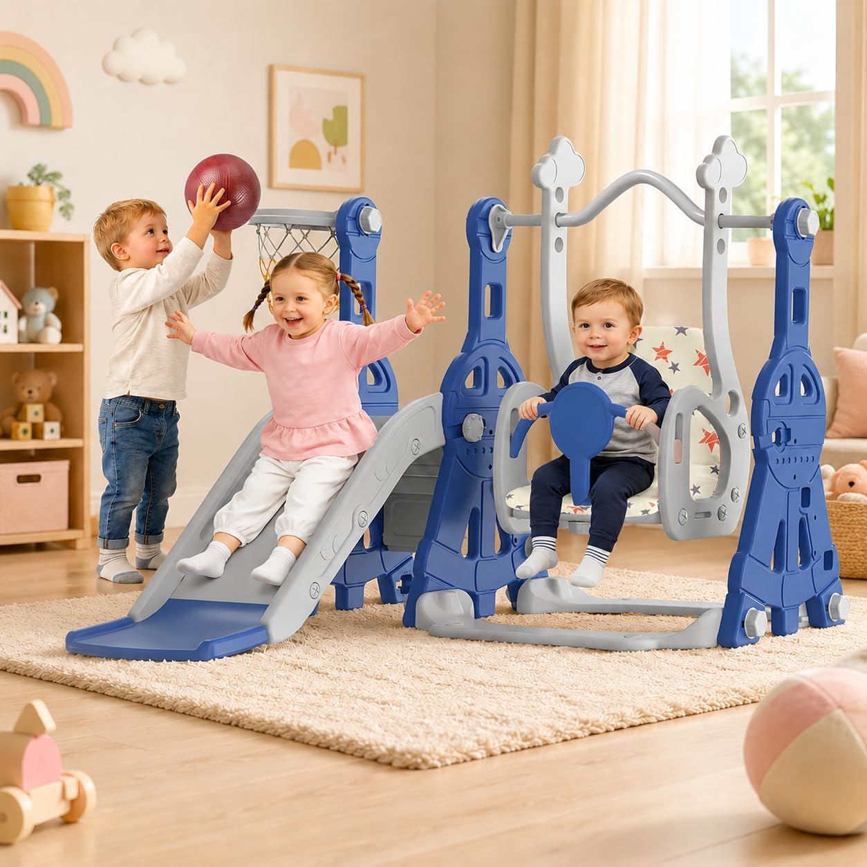 Set Tobogán y Columpio 4en1 para Niños 1-2 Años Azul