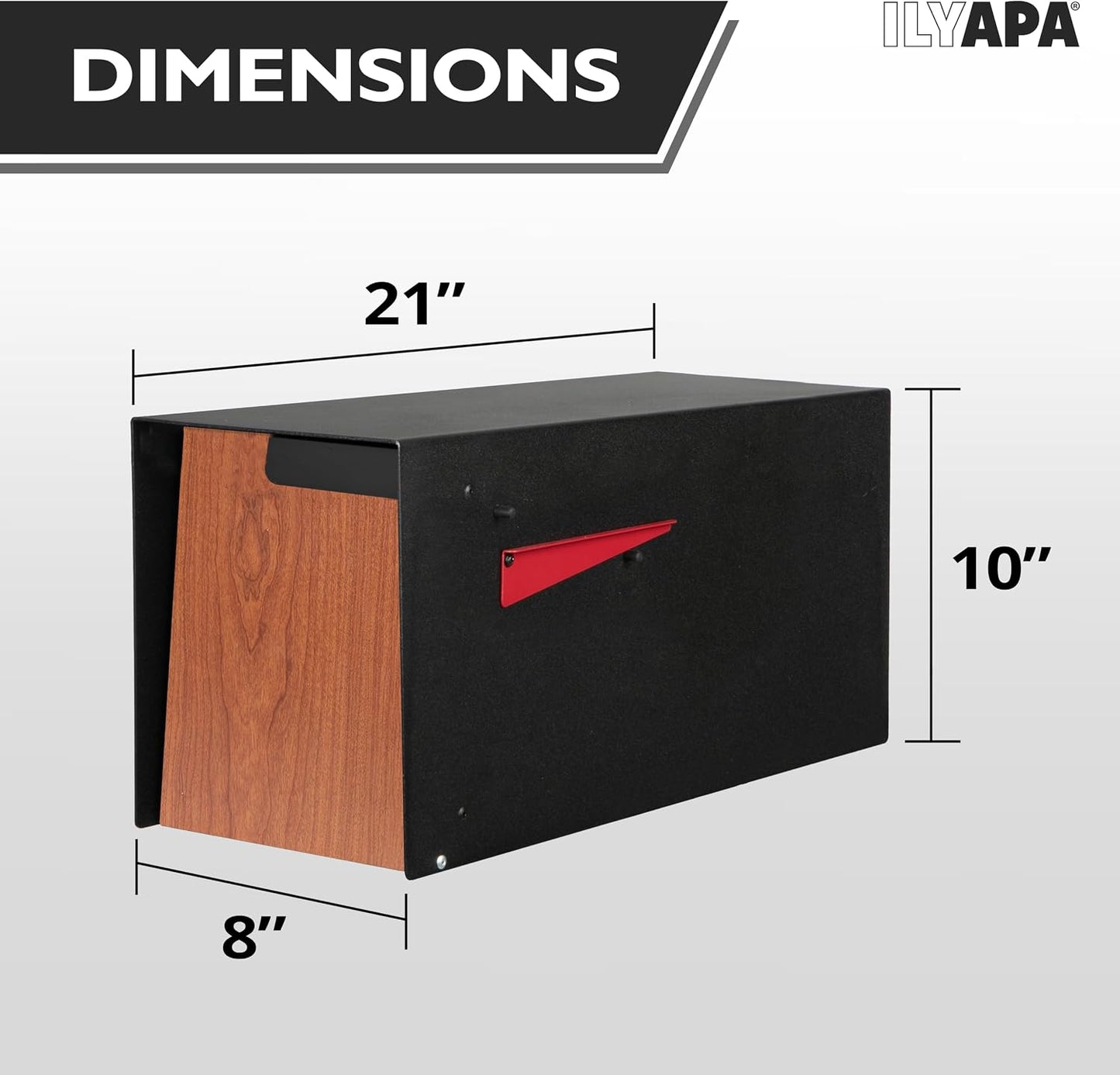 Buzón moderno negro metal resistente 21x8x10pulg