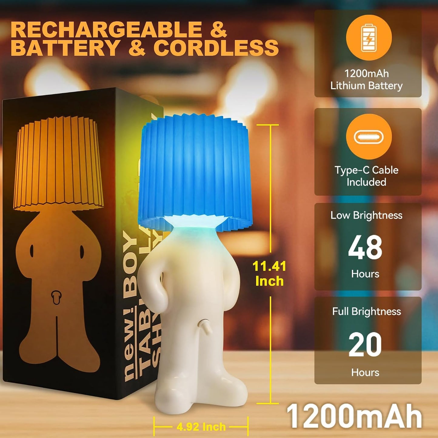 Luz nocturna recargable regalo para él y ella azul