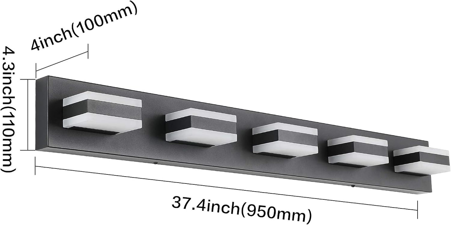 Luces tocador baño 5 LED negras sobre espejo
