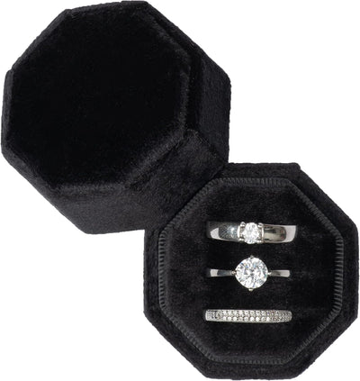 Caja terciopelo octágono 3 ranuras anillos boda compromiso