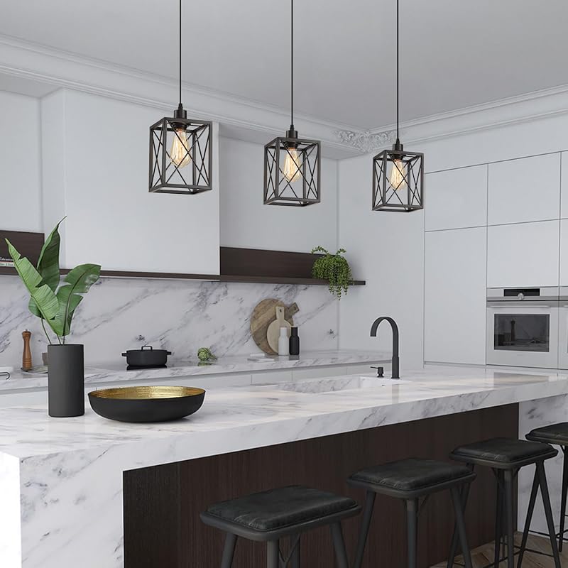 Lámpara colgante industrial negra para isla cocina ajustable