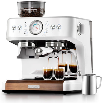 Máquina de café expreso Couplux con molinillo y varilla de vapor
