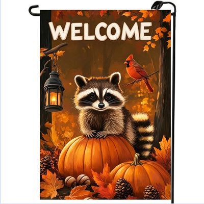 Banderas jardín otoño 12x18pulg doble cara calabaza mapache