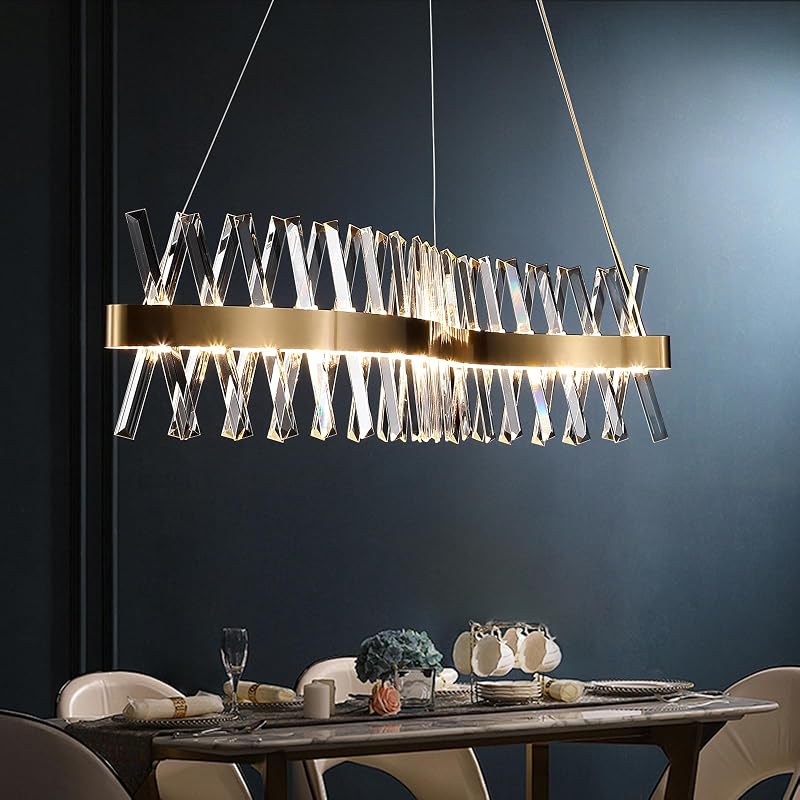 Candelabro cristal dorado LED colgante 40pulg comedor