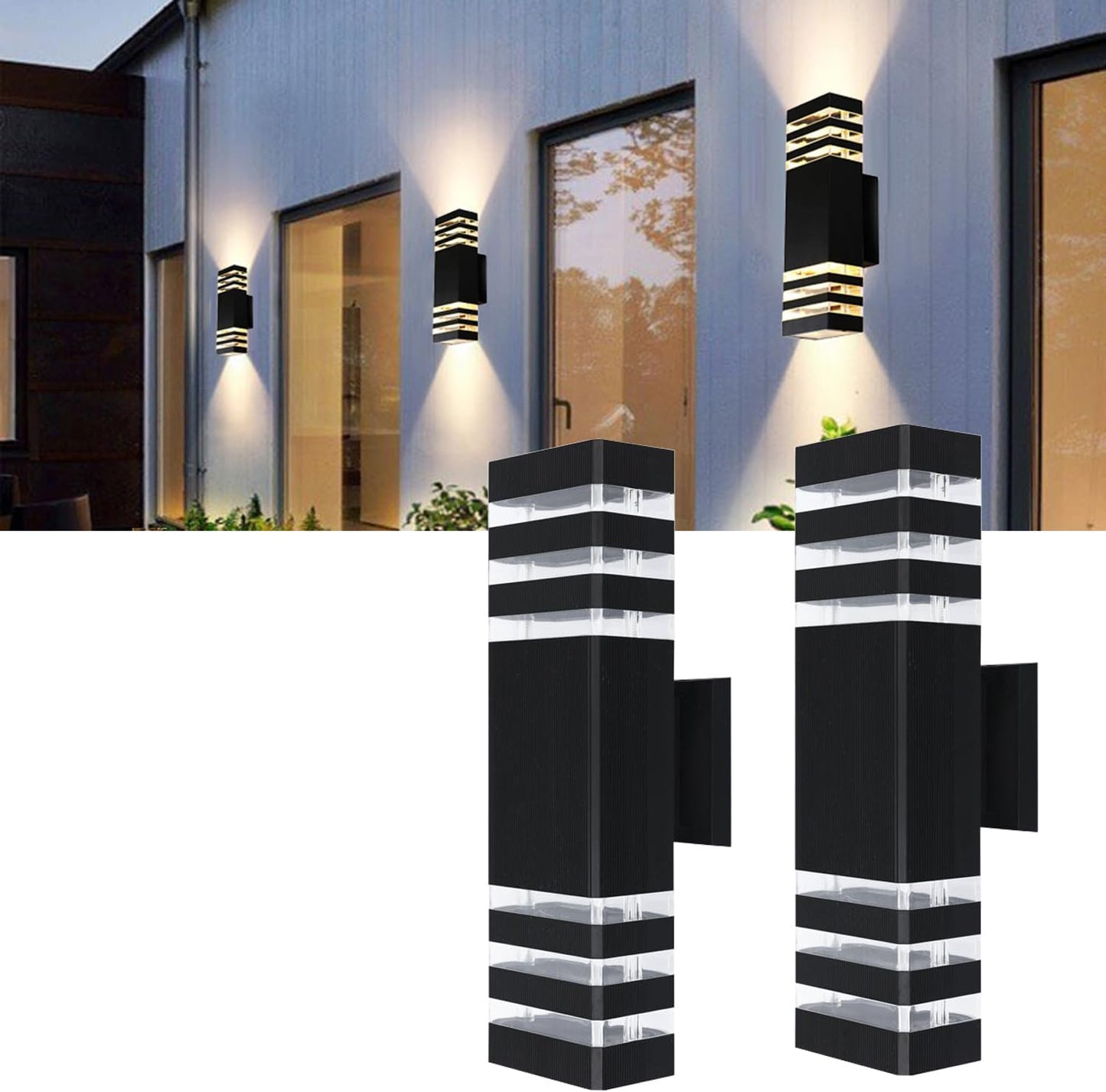 2 Luces LED Cuadradas 15" Exteriores 14W Aluminio IP65