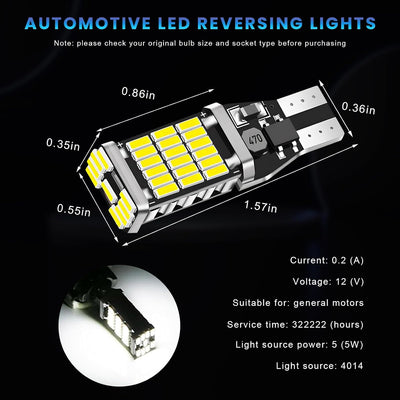 4 Pzas Luces LED Reversa T15 6500K Súper Brillante