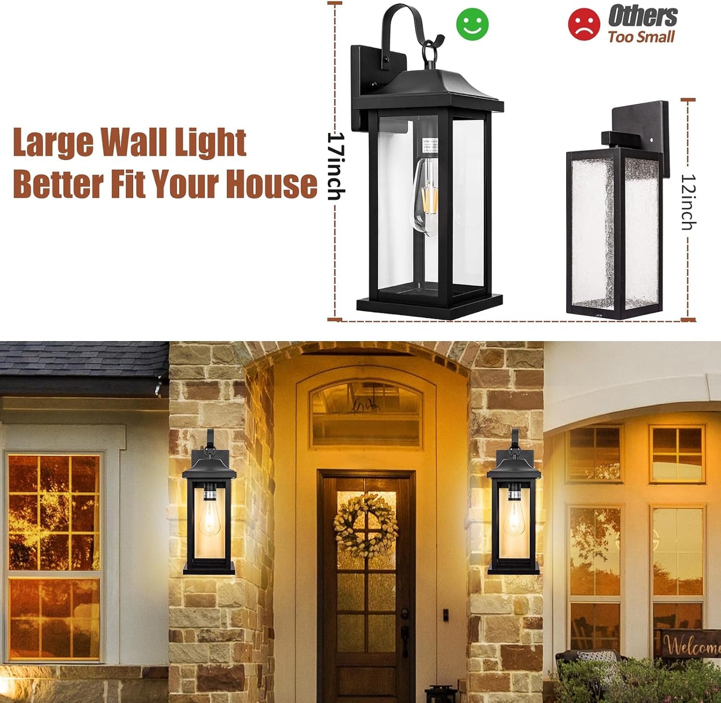 Lámpara pared exterior grande 17" vidrio transparente IP65