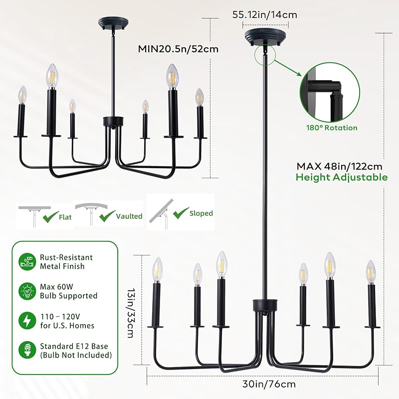 Lámpara colgante de techo 6 luces metal negro mate