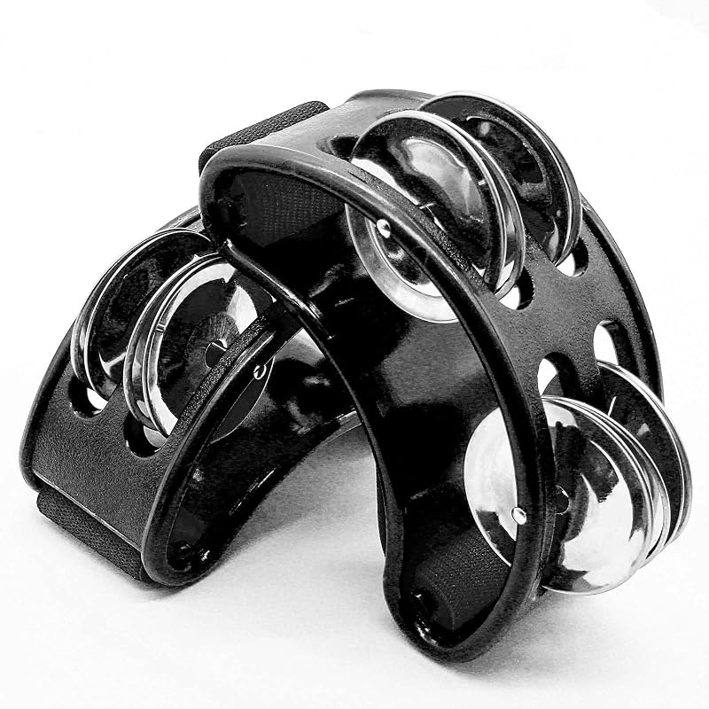 Pack 2 Panderetas Pie Negro Cascabel Metal Adultos