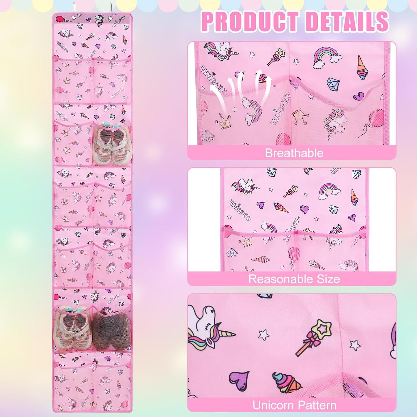 Organiz. zapatos niños 24 bolsillos unicornio rosa puerta