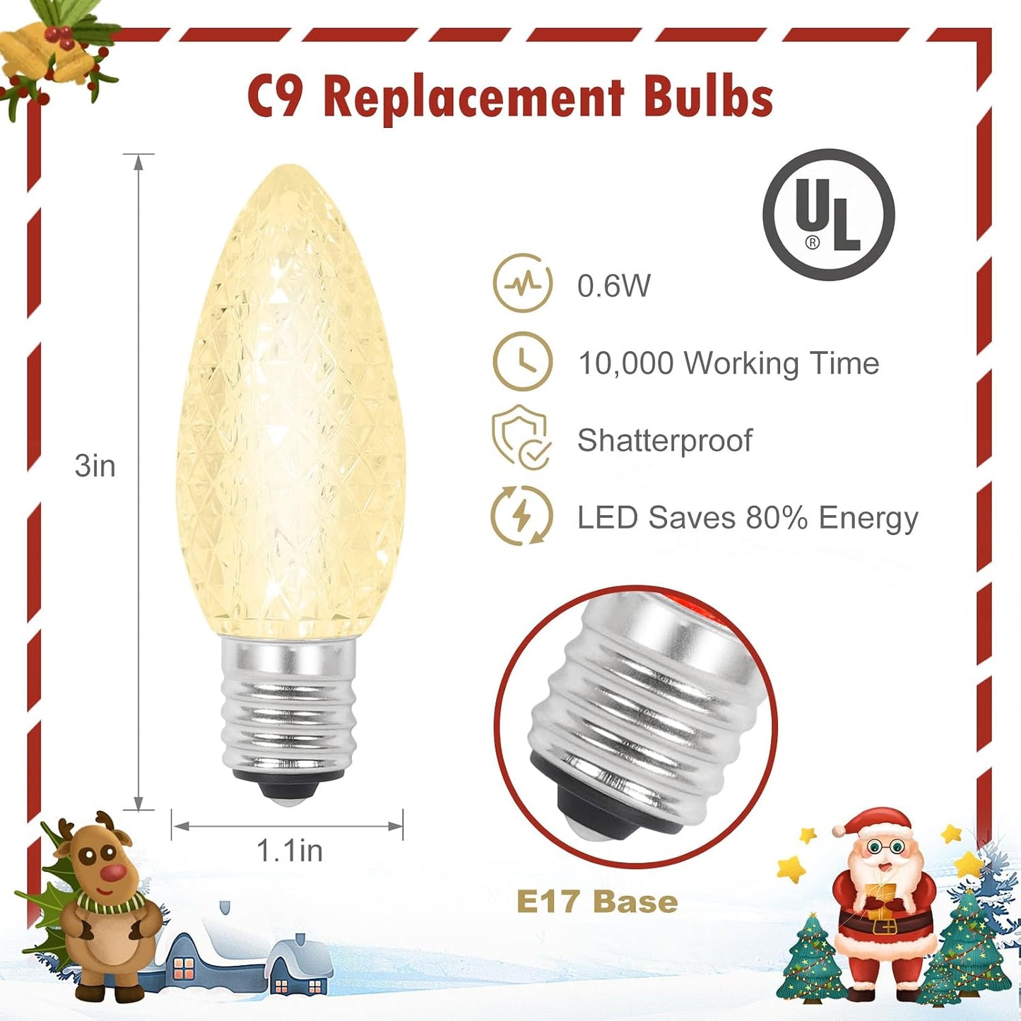 25 Bombillas LED C9 Navidad Regulables Blanco Cálido