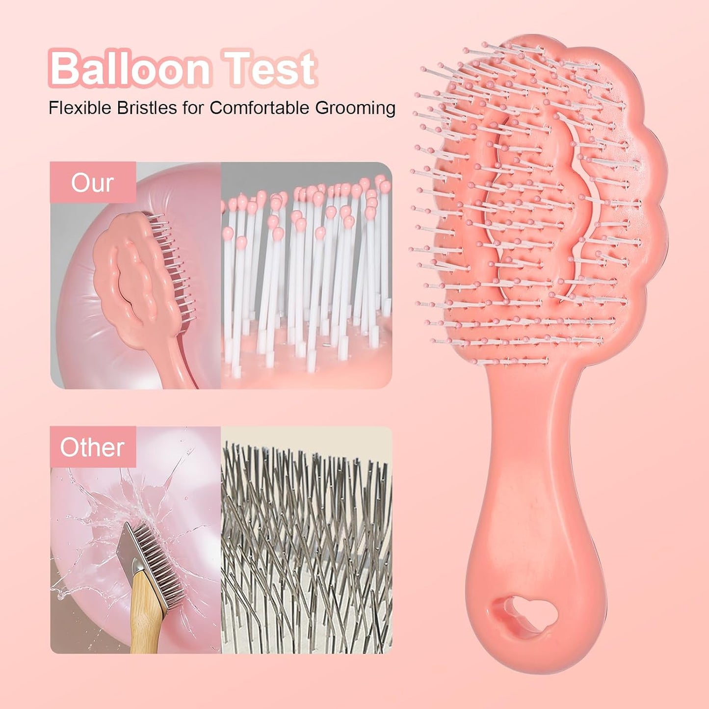 Cepillo nube suave para perros pequeños con peine desmontable rosa